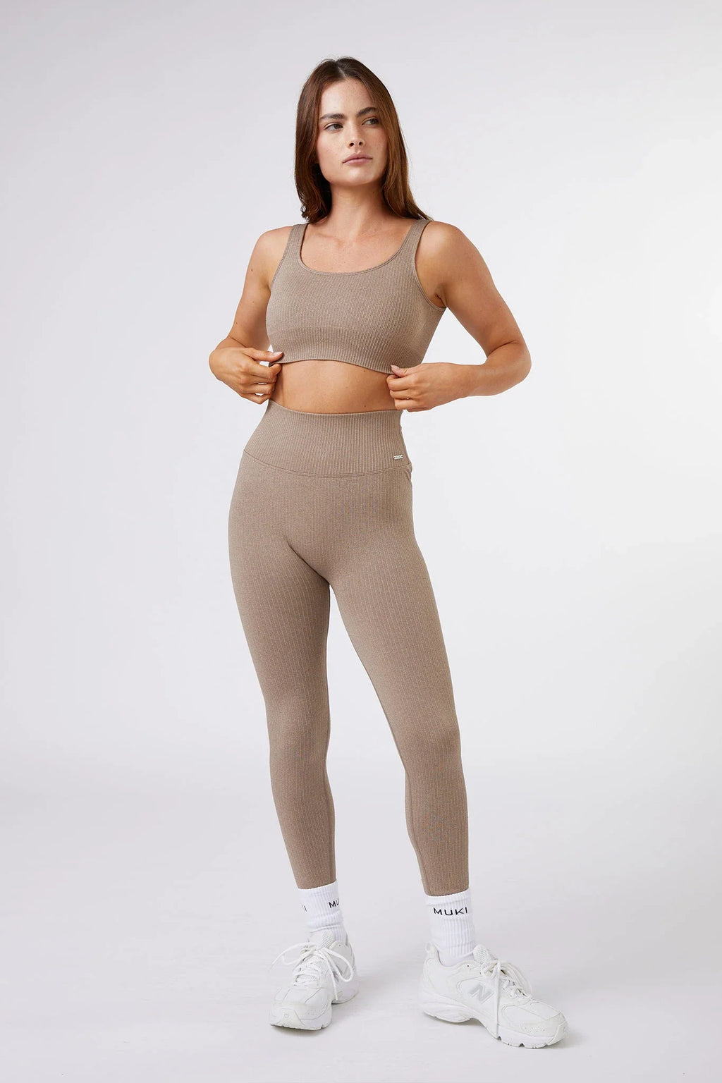 Seamless Ribbed Sports Bra in Latte — image 2