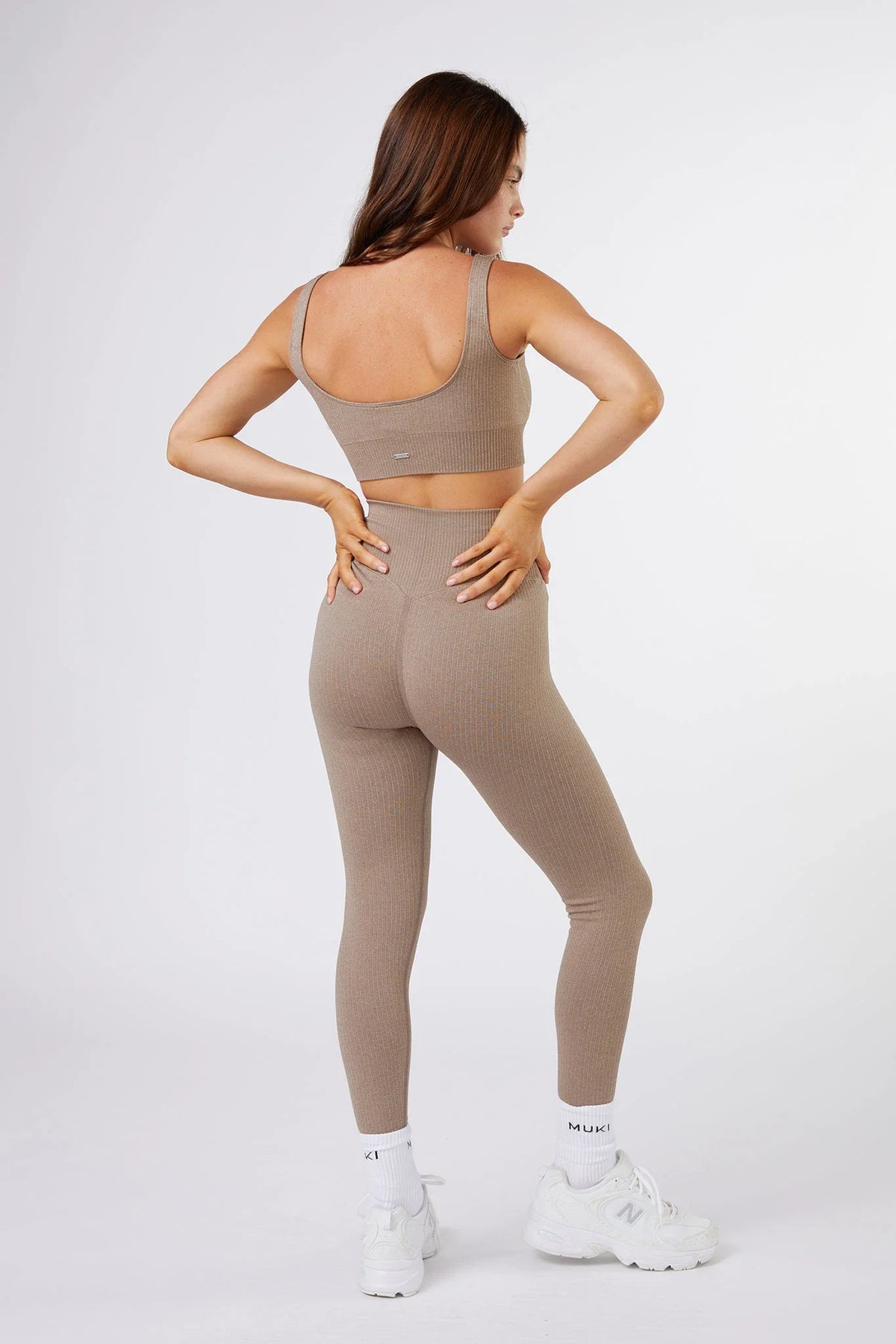 Seamless Ribbed Sports Bra in Latte — image 4