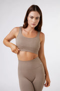 Seamless Ribbed Sports Bra in Latte — main image