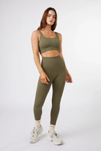Seamless Ribbed Sports Bra in Olive Green — image 3