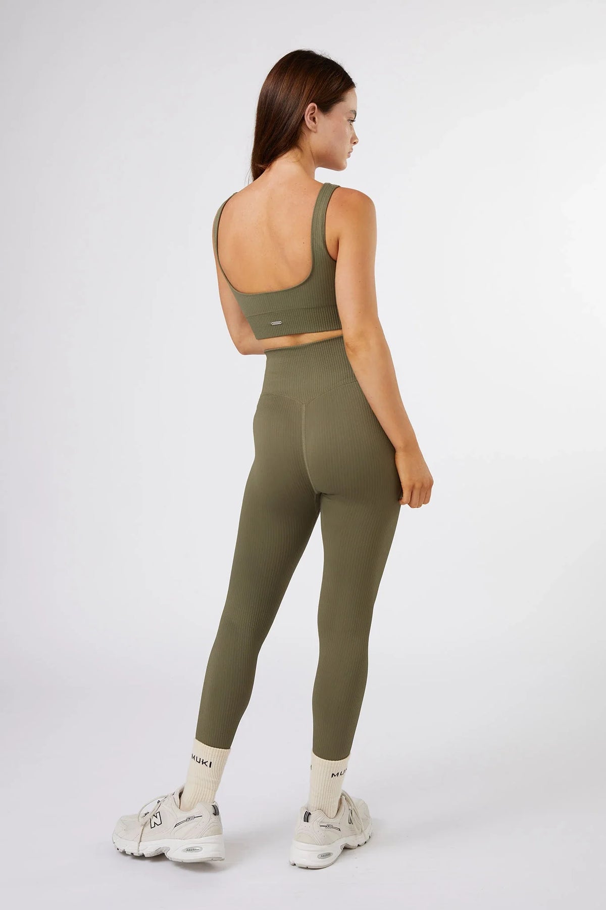 Seamless Ribbed Sports Bra in Olive Green — image 5