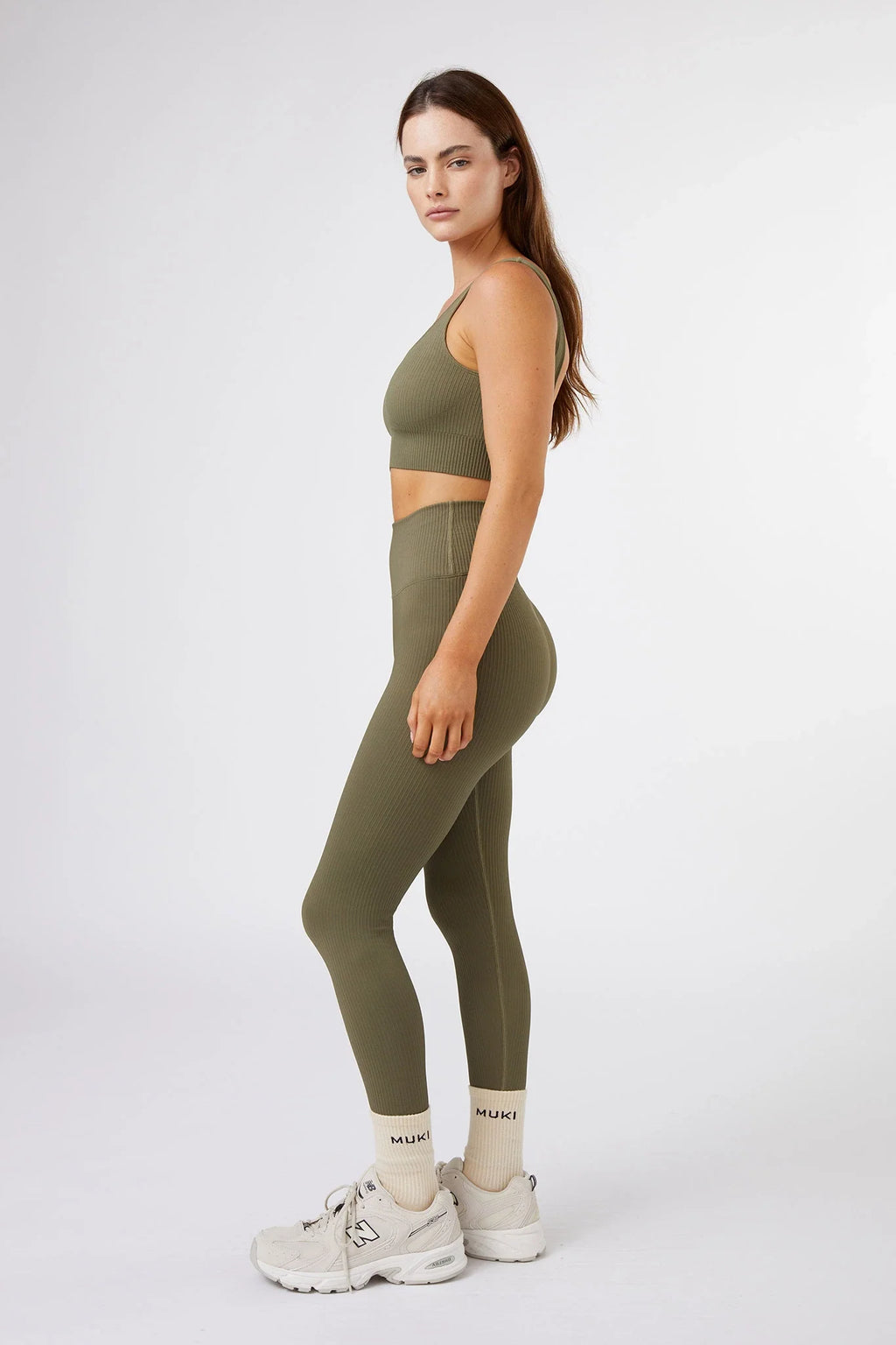 Seamless Ribbed Sports Bra in Olive Green — image 4