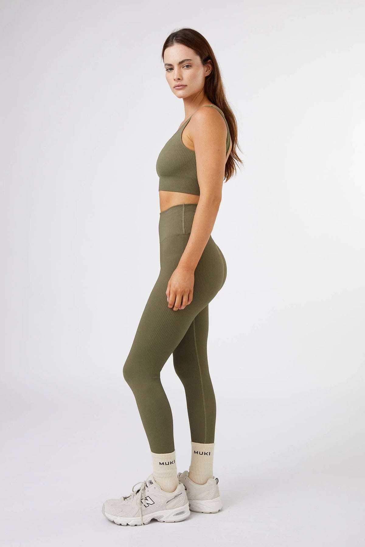 Seamless Ribbed Sports Bra in Olive Green — image 4