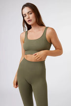 Seamless Ribbed Sports Bra in Olive Green — image 6
