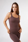 Seamless Ribbed Tank Top in Chocolate — main image
